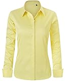 J.VER Womens Shirts Long Sleeve Stretch Dress Fitted Shirt Yellow Business Casual Work Office Tops Fashion Ladies Blouses Shirts M