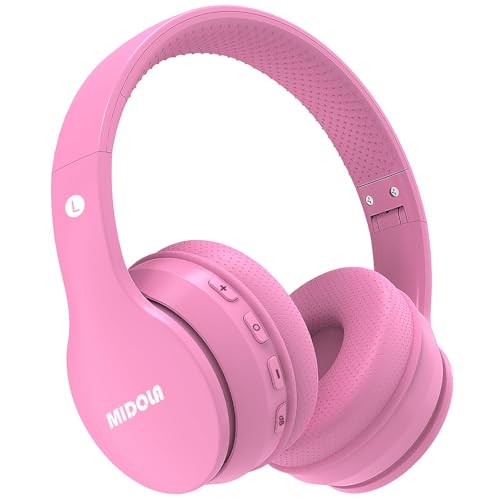 MIDOLA Kids Headphones Bluetooth 5.4 Wireless 68H Play Time Volume Limit 85/94dB Over-Ear Foldable Headset,Type-C Fast Charging,with Wired Aux Mic for Toddler Child Pad Tablet Pink
