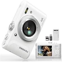 Fansbe Smart Digital Camera, 4K Vlogging Camera with 64MP, Point and Shoot Digital Cameras with 18X Zoom, Anti-Shake, Mode Dial, 32GB SD Card, Card Reader, Charger, Compact Small Cameras, Off White