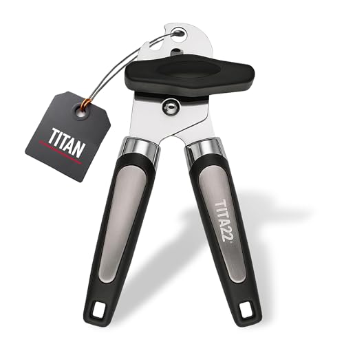 TITA22 Manueller Dosenöffner mit Titanbeschichtung Robuster Edelstahl mit Titanbeschichtung rostbeständig ultrascharf ergonomische Softgriffe glatte Kante sicheres und langlebiges Küchenwerkz