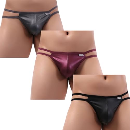 Mens Leather Low Rise G String Thong Underwear