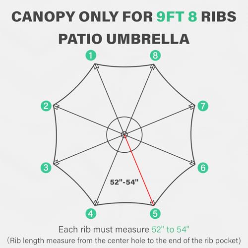JEAREY 9 ft Patio Umbrella Replacement Canopy for 8 Ribs, Table Market Yard Umbrella Replacement Top Cover-Dark Red (Canopy Only)