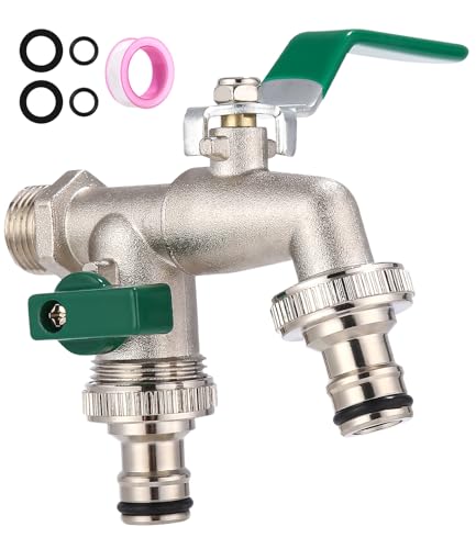 FAOKZE rubinetto doppio giardino da 1/2 pollice, rubinetto giardino con 2X 3/4 di pollice, rubinetto doppio da giardino a prova di gelo, per giardino, casa, industria (verde)