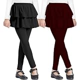 Picture of iLover Girl Leggings with Ruffle Skirt Pants Little Kids Skinny Stretch Ankle Length Pantskirt 10-11 Black Burgundy