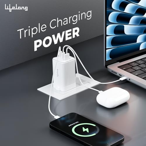 Image of Lifelong Electronics 65W Super Fast GaN Charger PD Technology | 1 USB A + 2 Type C Ports | iPhone 17 /16 /15 /14 (Including Pro Max), Android, Samsung | Laptops - MacBook, Dell, HP, Lenovo, Acer, ASUS