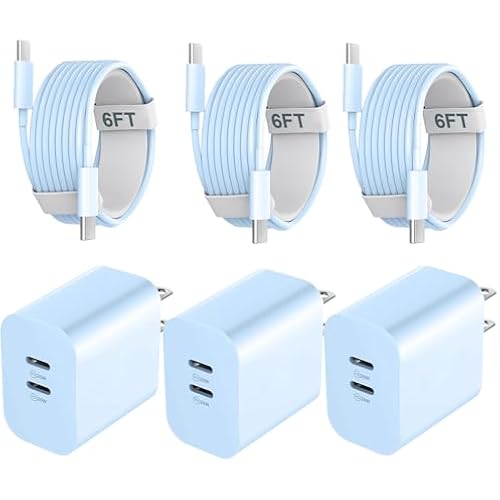 Fast Charger for Phone 17/16/15 Pro Max, 20W USB C Fast Charger Block with 6FT Long USB C to C Charging Cable Cord for Phone 17 16 15 Pro Max/17 16 15 Pro/17 16 15/16 15 Plus-Blue