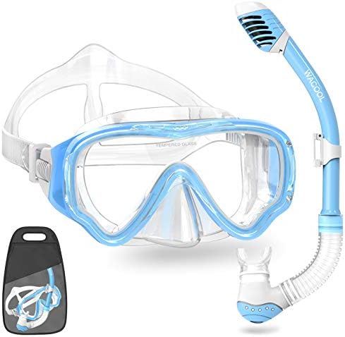 WACOOL Snorkeling Snorkel Diving Scuba Package Set Gear for Kids Youth Junior Anti-Fog Coated Glass with Silicon Mouth Piece Purge Valve and Anti-Splash (SkyBlue)