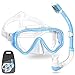 WACOOL Snorkeling Snorkel Package Set for Kids Youth Junior, Anti-Fog Coated Glass Diving Mask, Snorkel with Silicon Mouth Piece,Purge Valve and Anti-Splash Guard,100% Lifetime Guarantee.(SkyBlue)