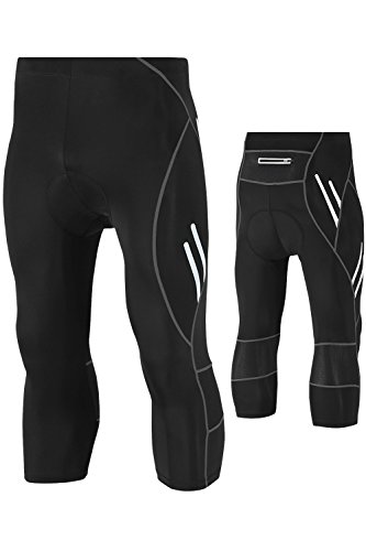 Mr.Stream Herren Radhose 3/4-Länge Fahrradhose mit Sitzpolste Radlerhose Professionelle Trainingshose Reflektierende Nacht Safe Kompressionshose Tights Radsport Hosen/Kurze XL Black