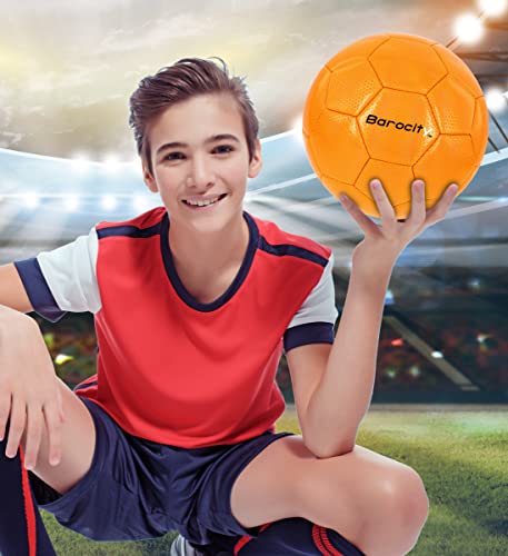 Image of Soccer Ball - Boys and Girls Official Match Ball with Cool Reflective Rainbow Hex Pattern, for Indoor, Outdoor, Playtime and Games - Iridescent Orange Size 4