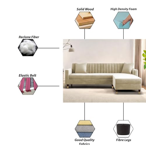 Image of Casaliving Garcia L Shape Sofa Set for Living Room Premium Fabric Sofa (4 Seater RHS, Cream)