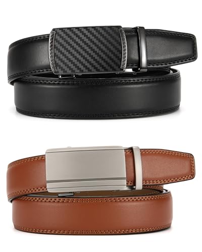 Image of CHAOREN Mens Dress Belt Leather 2 Pack - Mens Ratchet Belt for Dress Shirt and Pants Every Occasion (32mm)