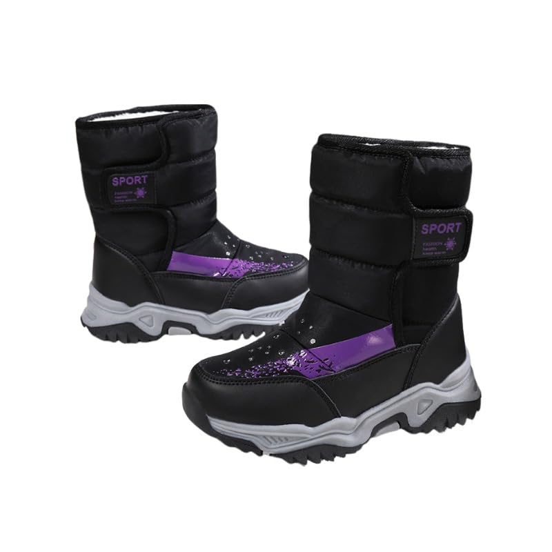 Hixingo Botas de Nieve Niña Niño Talla 26-34 Botas de Invierno Niña Comodas Antideslizantes Impermeable Botines de Invierno para Niño con Cierre de Cremallera para 2-13 Años (Negro,33)