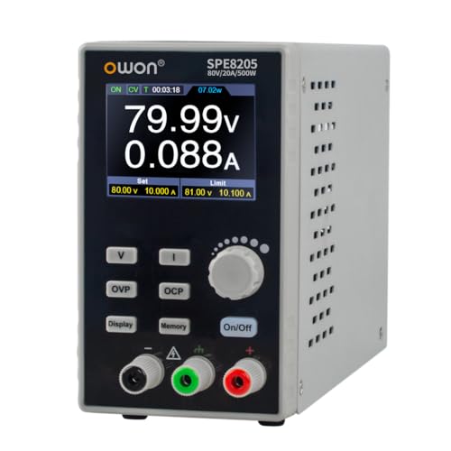 OWON SPE8205 プログラマブル 直流安定化電源 1CH 500W 80V / 20A DC電源 スイッチング電源 出力分解能 10mV / 1mA シーケンス出力 10ステップ 低ノイズ 低リプル USB SCPIコマンド 2.8インチLCD 静