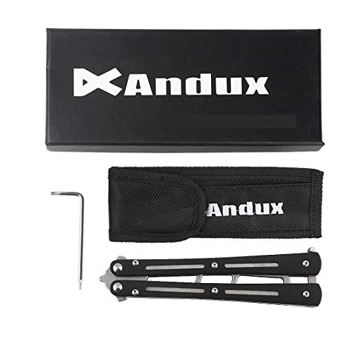 Andux Folding Stainless Steel Lightweight with Replacement Screws (Black-Silver)