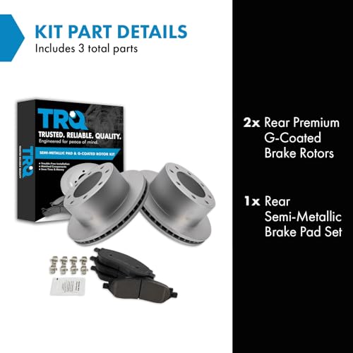 Image of TRQ Rear Brake Pad & Rotor Kit Semi-Metallic Premium G-Coated Compatible with 2005-2007 Ford F-250 Super Duty F-350 Super Duty