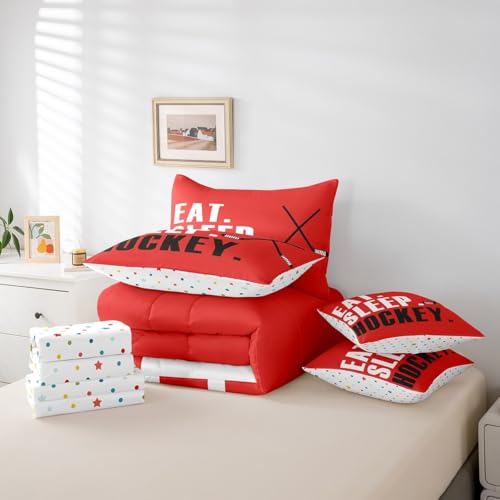 Image of Feelyou Ice Hockey Comforter Set King Size 7 Piece for Boys Girls Women Men