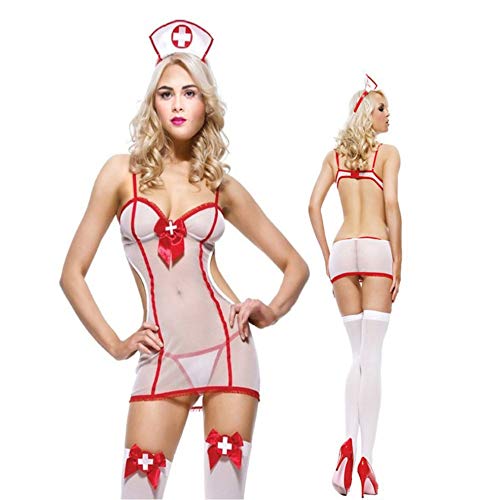 Porno Lencería sexy Enfermera Uniforme Traje de cosplay Conjunto Malla transparente Vestido...