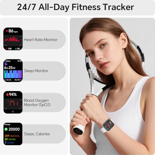 Image of Smart Watches for Women, 1.85 inch HD Smart Watch for Samsung /iPhone /Android, Fitness Tracker with 24 /7 Heart Rate /Sleep /SpO2 Monitor, Smartwatch 120+ Sports Modes 3ATM Waterproof (White, 1.85)