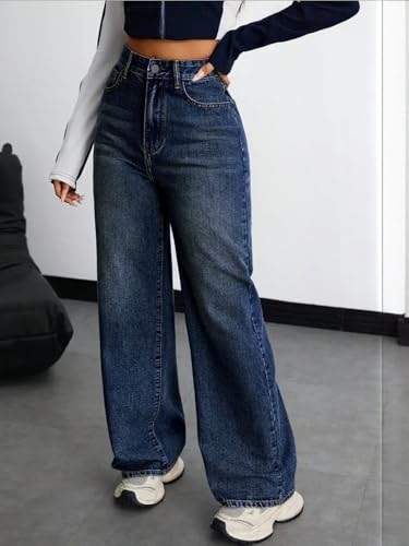 Image of KOTTY Women's High Rise Wide Leg Denim Jeans | Relaxed Fit Casual Everyday Jeans for Women