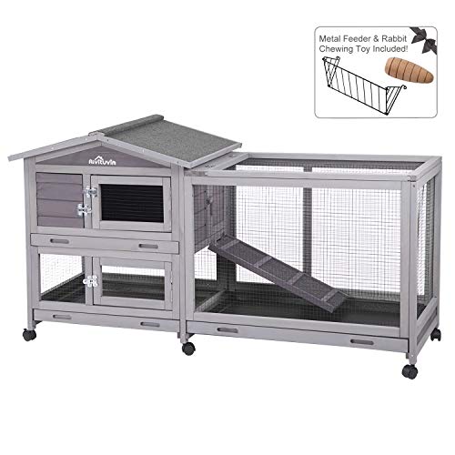 Aivituvin 62" Rabbit Hutch Indoor and Outdoor Bunny Cage on Wheels with 3