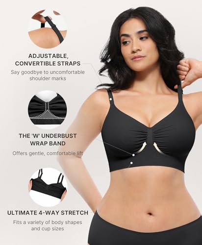 SHAPELLX Wireless Comfy Bra for Women Seamless Bra Non Padded Soft Bralette V Neck Everyday Bras with 4 Rows of Hooks3