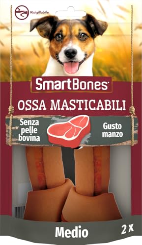 SmartBones Ossa masticabili Medio - Snack da Masticare al Gusto di Manzo per Cani di Media Taglia, Ossa dalla consistenza morbida, Senza Pelle Bovina, 2 Pezzi