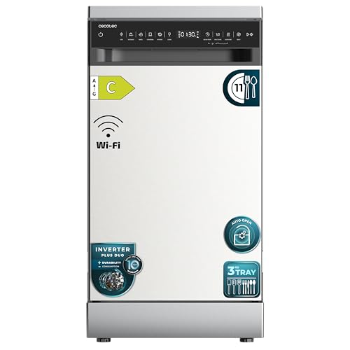 Cecotec Lavavajillas 45 cm Libre Instalación Bolero Aguazero 4560 Inox Connected. 11 Cubiertos, 9 Programas, Motor Inverter Plus Duo, Panel Touch, WIFI, O2Dry, Super Dry, Save+, AutoClean, Inox