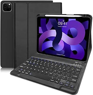 YUEJIDZ Keyboard Case For iPad Air 5 2022/iPad Air 4 2020/iPad Pro 11, Leather Cover With Slim Detachable Wireless Bluetooth Keyboard For iPad Air 10.9 Inch, Pro 11 2021/2020/2018, Black