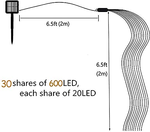 Solarne łańcuchy świetlne, wodoodporne lampki wodospadowe, winorośle, 30 żyłek, 600 diod LED, solarny drut miedziany, dekoracyjny łańcuch, 8 trybów, do ogrodu, na imprezę, wesele, Boże Narodzenie,