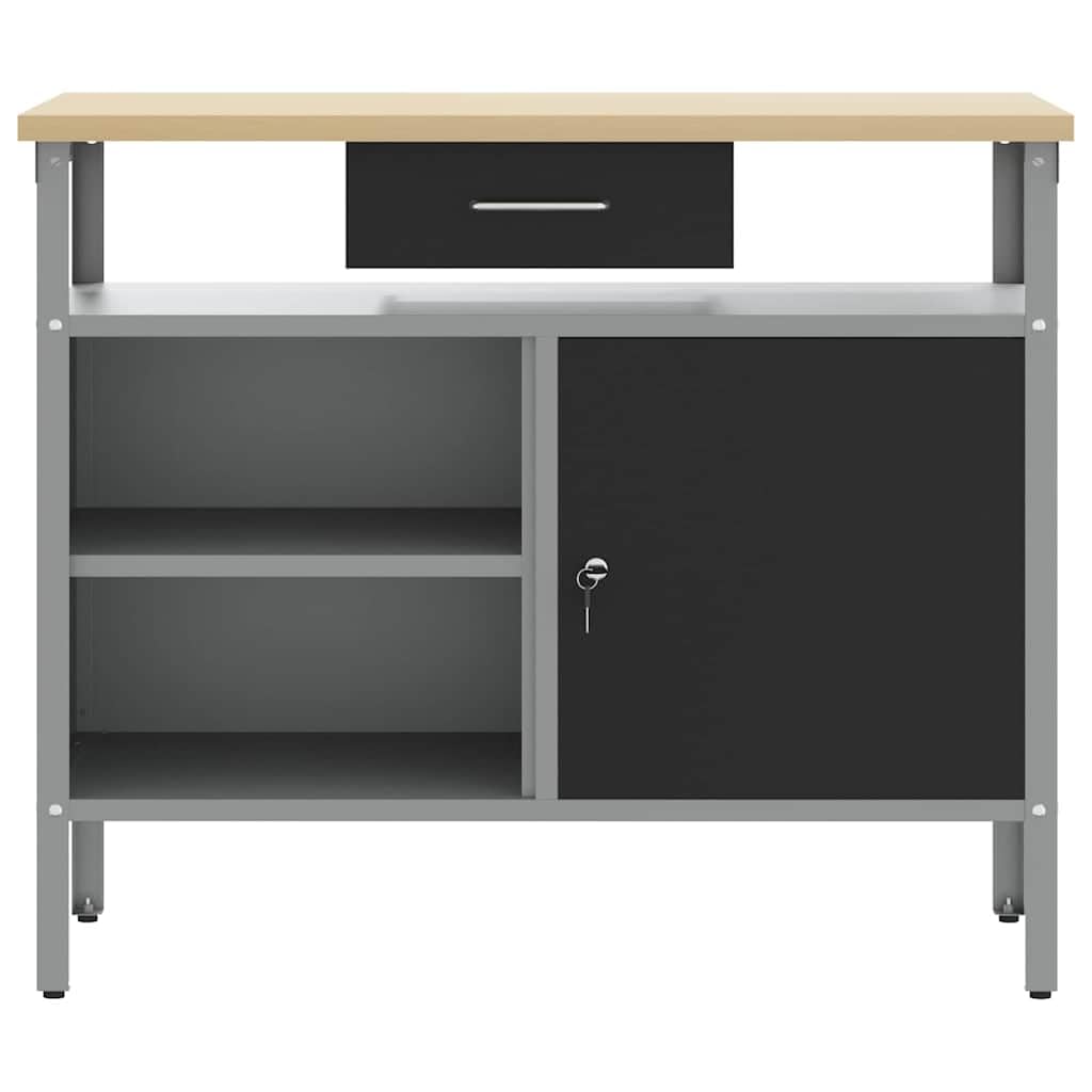 vidaXL Banco da lavoro con cassetto Nero e Grigio 100 x 55 x 85 cm, Tavolo da lavoro, banco industriale, spazio riparazione, deposito attrezzi, officina multiuso