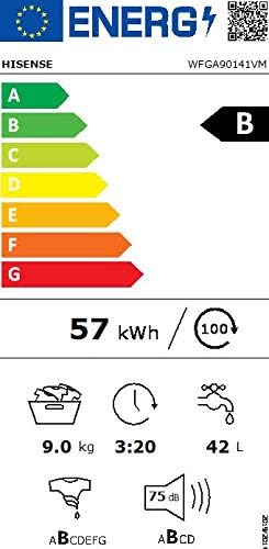 Hisense WFGA90141VM Lavatrice a Carica Frontale, 9kg, 1400 RPM, Inverter, Vapore, Nuova Classe Energetica B, Oblò Nero, Big Display Touch