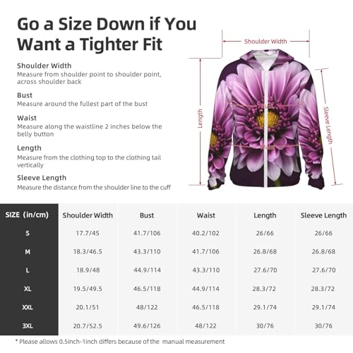 Camiseta masculina com estampa de crisântemo roxo FPS 50+ com capuz e proteção solar de manga compri