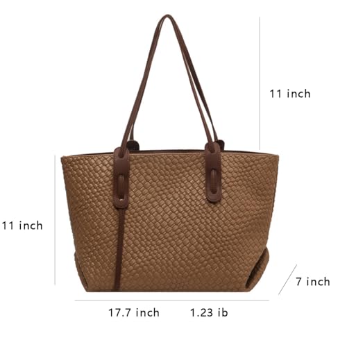 Image of Womens Fashion Luxury Large Leather Woven Leather Tote Handbag Shoulder Bag Women Top Handle Satchel Handbag Work