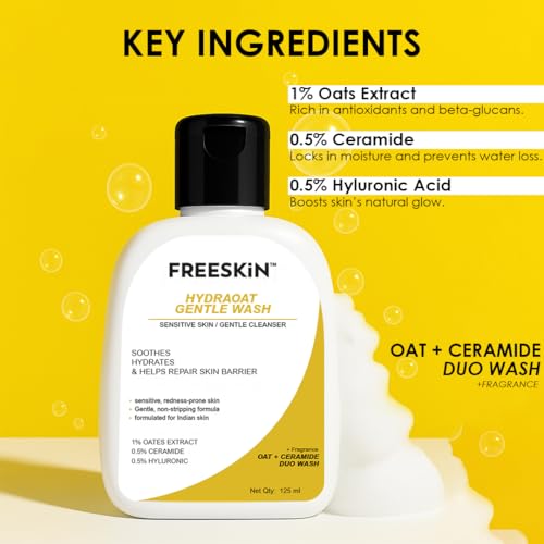 Image of Freeskin HYDRAOAT Gentle Face Wash for Sensitive Skin | Soothes, Hydrates & Repairs Skin Barrier | Non-Stripping Cleanser for Redness-Prone & Delicate | 125ml