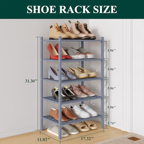 Image of Smiry Bamboo Shoe Rack, 5 Horizontal Slats, 5 Tier - 17.3 inch Wide, Grey