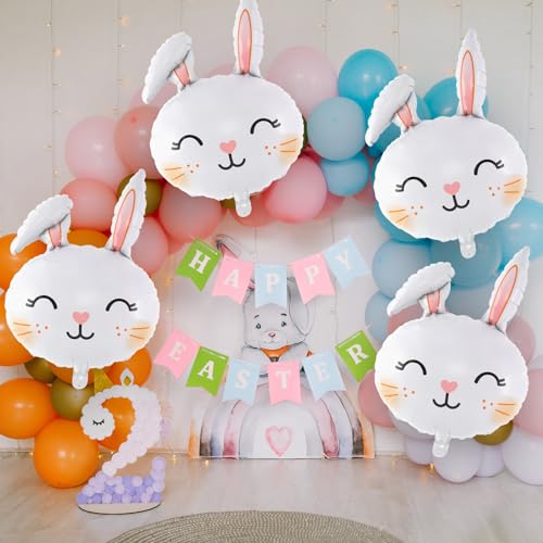 Image of 6 Pcs Easter Rabbit Balloons, Giant Bunny Balloon Foil Balloons, White Rabbit Head Balloon for Birthday Party Baby Shower Easter Themed Party Decorations (Pack of 2)