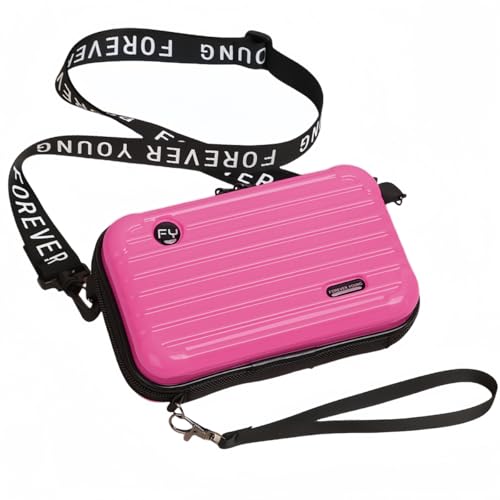 Mini Luggage Crossbody Bag - Stylish and Durable Hard Shell Travel Purse with Adjustable Forever Young Strap for Women - Pink