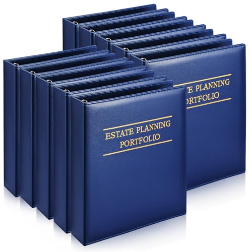 Dunzoom 10 Pcs Estate Planning Portfolio Binder PU Leather 3 Ring Binders with Gold Title and Index Tab Dividers 11 x 11.8 x 2.4 Estate Planning Organizer (Blue)