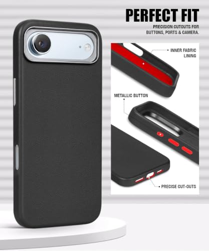 Image of WOW IMAGINE Back Cover for iPhone Air 17 2025 | Shockproof Tough Leather Texture Hard Mobile Case | Ultra Slim Non-Slip Grip | Inner Velvet Fabric | Metal Camera Ring - Black