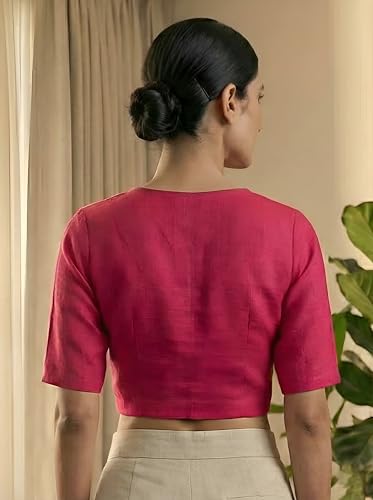 Image of Yash Gallery Women's Stretchable Rayon Lycra V-Neck Short Sleeve Front Open with Hook Stylish Crop Blouse Top for Ethnic Beige Designer Festive Choli Blouse