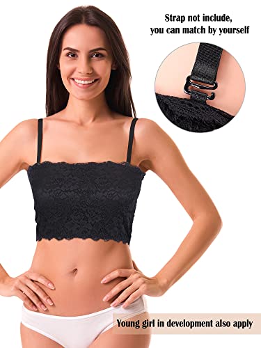 Image of Boao 3 Pieces Women's Floral Lace Tube Top Bandeau Strapless Bras Seamless Stretchy Chest Wrap