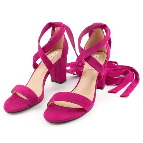 Image of JOY IN LOVE Women's Lace Up Heels 3 Inch Chunky Block Heel Strappy Sandals