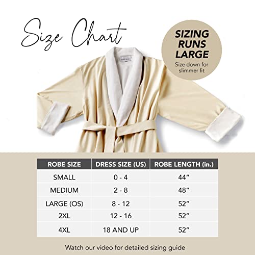 Boca Terry Women's Robe, Luxury Microfiber Bathrobe, Long Hotel Spa Robes For Women, Large, Eggshell #TOP1