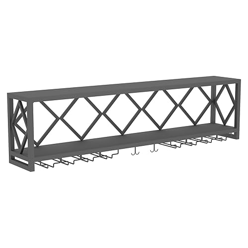 Botellero Industrial de Pared con estantes flotantes, Expositor de Vino de Metal para Cocina, Comedor, Bar, Elegantes estantes de Bar y Soporte para Botellas de Vino.