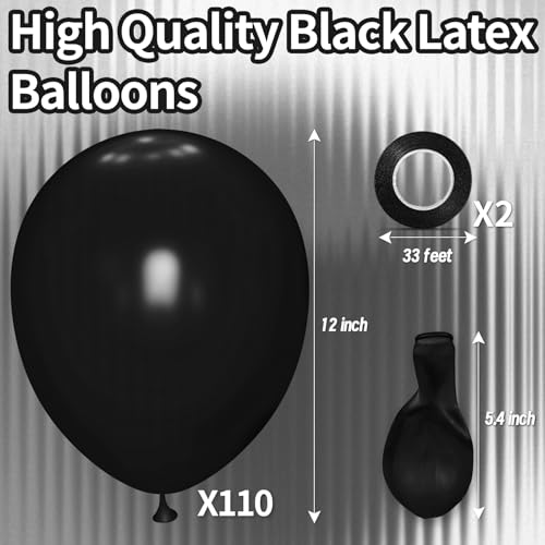 Image of Black Balloon 110pcs, 12 Inch Thickened Latex Party Balloons Helium Bright Color for Birthday Baby Shower Wedding Party Supplies Arch Garland Decoration