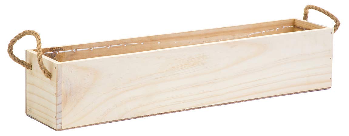Wooden Planter Box, Rustic Barn Wood/Whitewash with Plastic Liner l Garden Decor l Restaurant and Wedding Decorations l Table Centerpiece (20x4 w Handle Set of 2, Rose Wood)