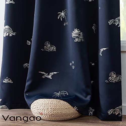 Vangao VGUSBLKDNGM-5263S17 Navy Blue Blackout Curtains Dinosaur Curtains For Boys Kids Nursery Girls Room Silver Dino Foil Print Thermal Insulated Grommet Top Window Drapes 63 Inches Length 2 Panels thumb #7