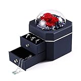 Aspecto exquisito: la caja de rosas es un diseño octogonal, azul oscuro mate tranquilo, con bordes dorados y hebillas doradas, más elegante y hermoso. En la parte inferior de la caja de regalo hay pies antideslizantes que no se mueven cuando se tira del cajón.