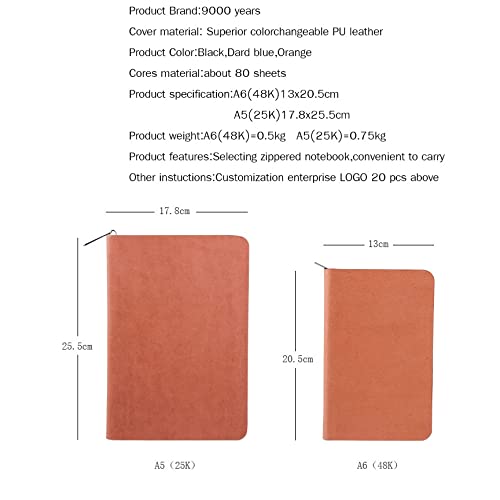 Carpeta de cuaderno de cuero A5 business zipper binder journal planeador 3